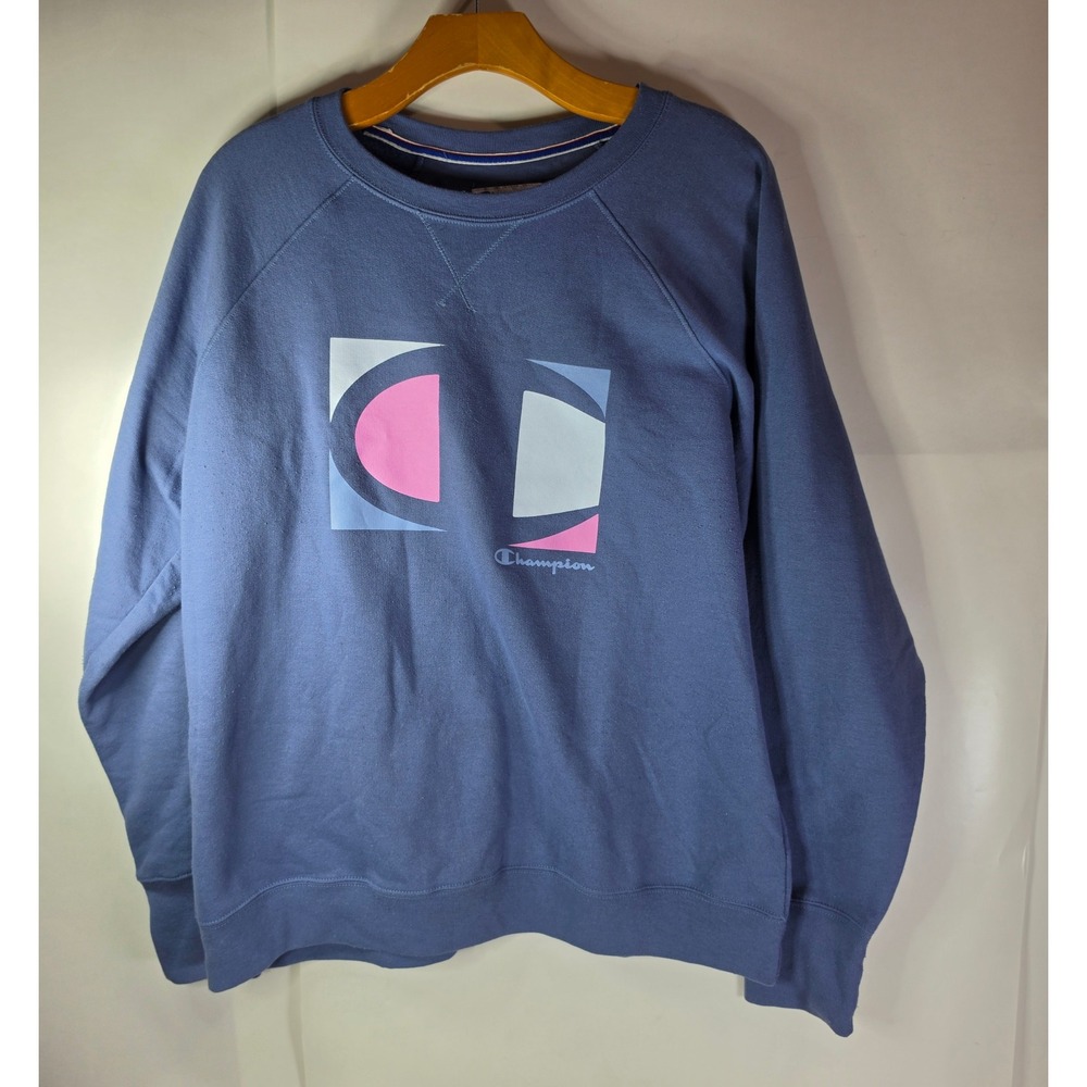 Champion Crewneck Sweatshirt XL Blue Pastel Geometric Graphic Mens Pullover